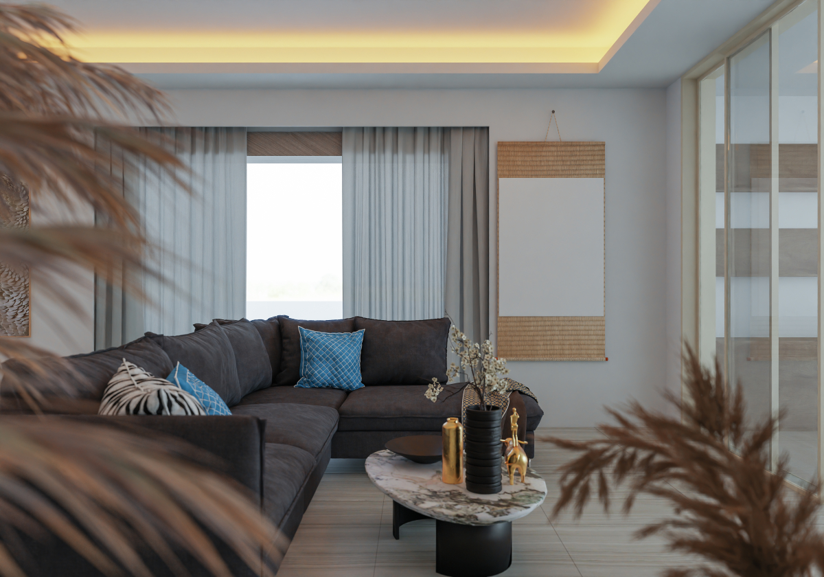 Moderní obývák s osvětleným podhledem pomocí LED pásku 