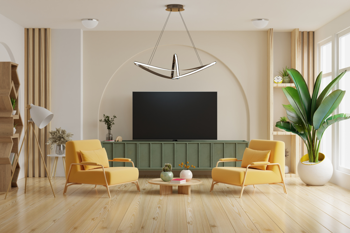 Moderní interiér osvětlený designovým stropním LED svítidlem