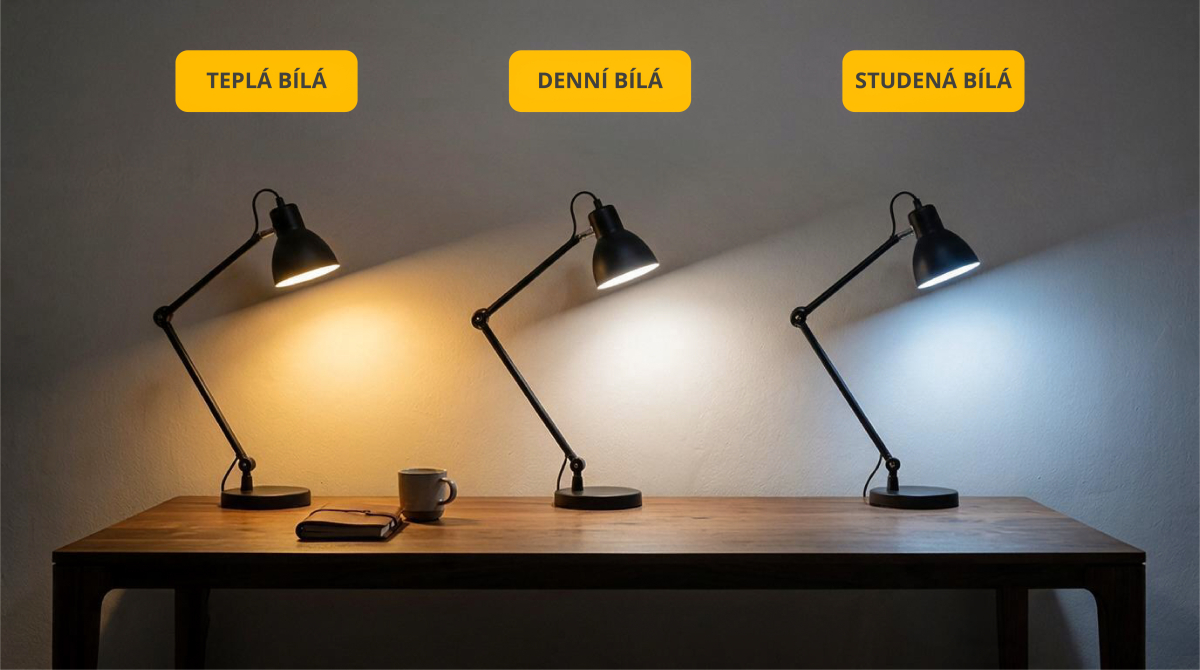 Porovnání teploty bílé barvy: Teplá bílá, denní bílá a studená bílá